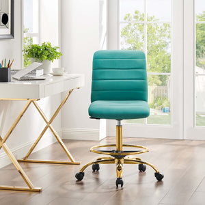 Modway Furniture Ripple Armless Performance Velvet Drafting Chair - Luxurious Comfort with Polished Gold Frame Gold Teal EEI-4976-GLD-TEA