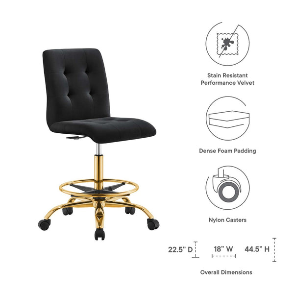 Modway Furniture Prim Armless Performance Velvet Drafting Chair – Modern Style, Adjustable Height, and Comfort Features Gold Black EEI-4977-GLD-BLK