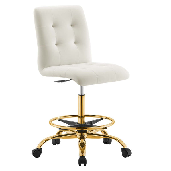 Modway Furniture Prim Armless Performance Velvet Drafting Chair – Modern Style, Adjustable Height, and Comfort Features Gold Ivory EEI-4977-GLD-IVO