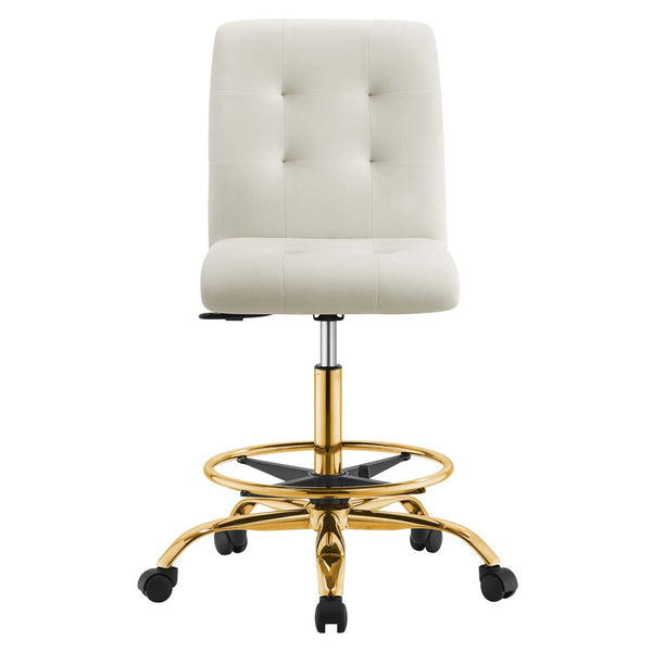 Modway Furniture Prim Armless Performance Velvet Drafting Chair – Modern Style, Adjustable Height, and Comfort Features Gold Ivory EEI-4977-GLD-IVO