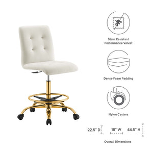 Modway Furniture Prim Armless Performance Velvet Drafting Chair – Modern Style, Adjustable Height, and Comfort Features Gold Ivory EEI-4977-GLD-IVO