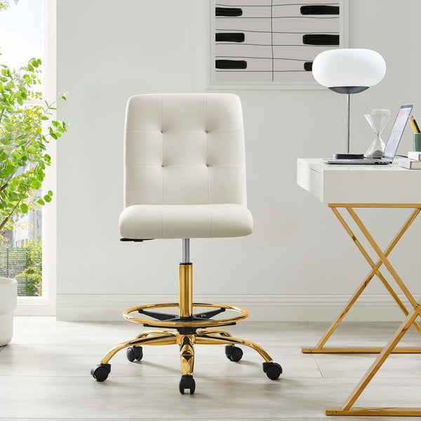 Modway Furniture Prim Armless Performance Velvet Drafting Chair – Modern Style, Adjustable Height, and Comfort Features Gold Ivory EEI-4977-GLD-IVO