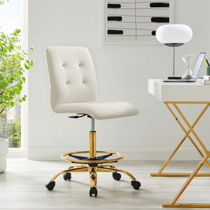 Modway Furniture Prim Armless Performance Velvet Drafting Chair – Modern Style, Adjustable Height, and Comfort Features Gold Ivory EEI-4977-GLD-IVO