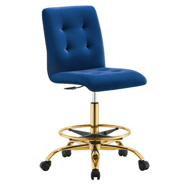 Modway Furniture Prim Armless Performance Velvet Drafting Chair – Modern Style, Adjustable Height, and Comfort Features Gold Navy EEI-4977-GLD-NAV
