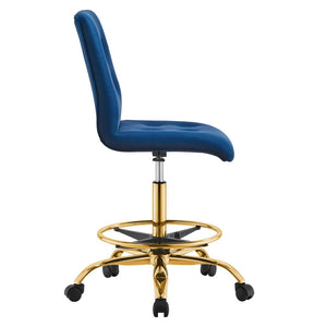 Modway Furniture Prim Armless Performance Velvet Drafting Chair – Modern Style, Adjustable Height, and Comfort Features Gold Navy EEI-4977-GLD-NAV