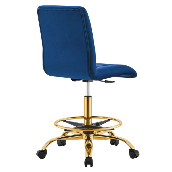 Modway Furniture Prim Armless Performance Velvet Drafting Chair – Modern Style, Adjustable Height, and Comfort Features Gold Navy EEI-4977-GLD-NAV