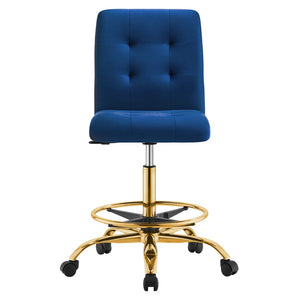 Modway Furniture Prim Armless Performance Velvet Drafting Chair – Modern Style, Adjustable Height, and Comfort Features Gold Navy EEI-4977-GLD-NAV