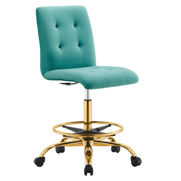Modway Furniture Prim Armless Performance Velvet Drafting Chair – Modern Style, Adjustable Height, and Comfort Features Gold Teal EEI-4977-GLD-TEA