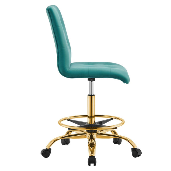 Modway Furniture Prim Armless Performance Velvet Drafting Chair – Modern Style, Adjustable Height, and Comfort Features Gold Teal EEI-4977-GLD-TEA