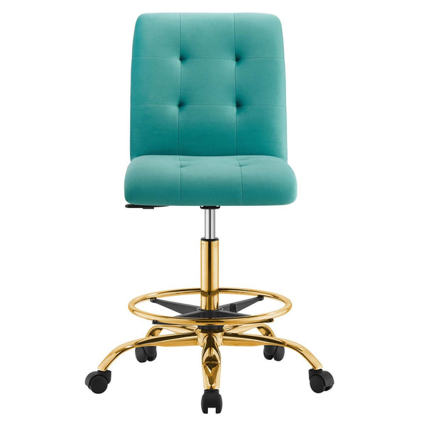 Modway Furniture Prim Armless Performance Velvet Drafting Chair – Modern Style, Adjustable Height, and Comfort Features Gold Teal EEI-4977-GLD-TEA