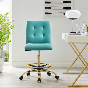 Modway Furniture Prim Armless Performance Velvet Drafting Chair – Modern Style, Adjustable Height, and Comfort Features Gold Teal EEI-4977-GLD-TEA
