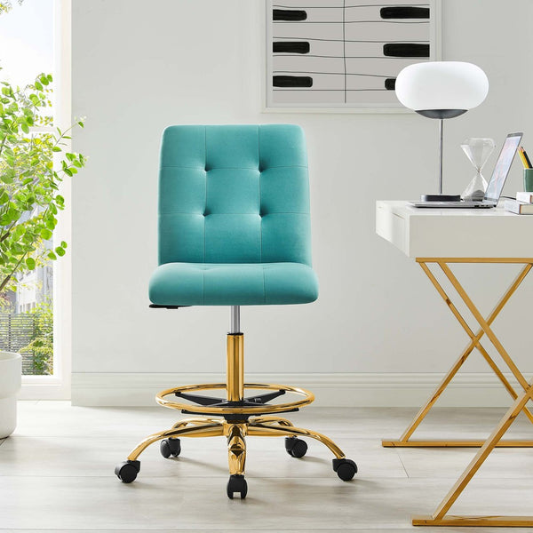 Modway Furniture Prim Armless Performance Velvet Drafting Chair – Modern Style, Adjustable Height, and Comfort Features Gold Teal EEI-4977-GLD-TEA