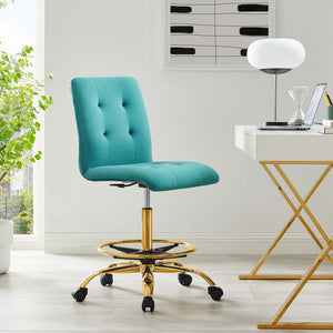 Modway Furniture Prim Armless Performance Velvet Drafting Chair – Modern Style, Adjustable Height, and Comfort Features Gold Teal EEI-4977-GLD-TEA