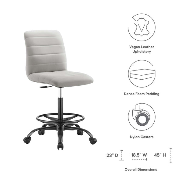 Modway Furniture Ripple Armless Vegan Leather Drafting Chair - Modern Ergonomic Design for Creative Workspaces Black Light Gray EEI-4978-BLK-LGR