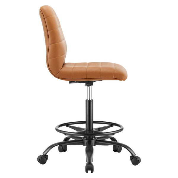 Modway Furniture Ripple Armless Vegan Leather Drafting Chair - Modern Ergonomic Design for Creative Workspaces Black Tan EEI-4978-BLK-TAN