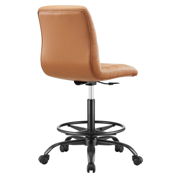 Modway Furniture Ripple Armless Vegan Leather Drafting Chair - Modern Ergonomic Design for Creative Workspaces Black Tan EEI-4978-BLK-TAN