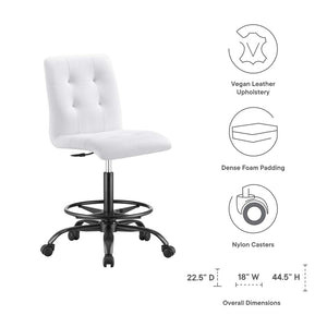 Modway Furniture Prim Armless Vegan Leather Drafting Chair – Stylish Comfort, Adjustable Height, Modern Design Excellence Black White EEI-4979-BLK-WHI