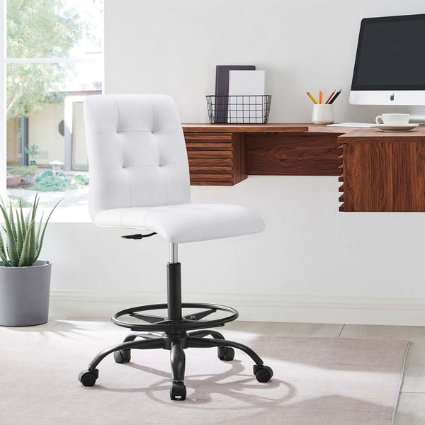 Modway Furniture Prim Armless Vegan Leather Drafting Chair – Stylish Comfort, Adjustable Height, Modern Design Excellence Black White EEI-4979-BLK-WHI