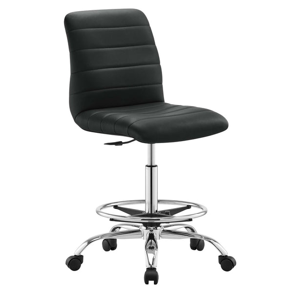 Modway Furniture Ripple Armless Vegan Leather Drafting Chair - Ergonomic Comfort, Sleek Chrome Frame, and Mobility Silver Black EEI-4980-SLV-BLK