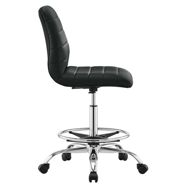 Modway Furniture Ripple Armless Vegan Leather Drafting Chair - Ergonomic Comfort, Sleek Chrome Frame, and Mobility Silver Black EEI-4980-SLV-BLK