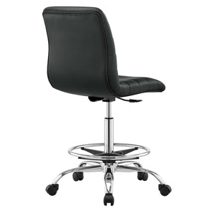 Modway Furniture Ripple Armless Vegan Leather Drafting Chair - Ergonomic Comfort, Sleek Chrome Frame, and Mobility Silver Black EEI-4980-SLV-BLK