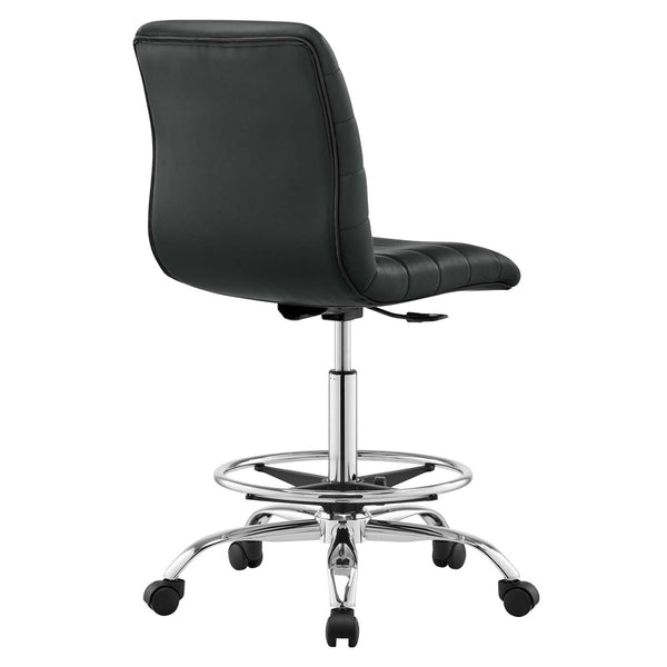 Modway Furniture Ripple Armless Vegan Leather Drafting Chair - Ergonomic Comfort, Sleek Chrome Frame, and Mobility Silver Black EEI-4980-SLV-BLK