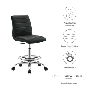 Modway Furniture Ripple Armless Vegan Leather Drafting Chair - Ergonomic Comfort, Sleek Chrome Frame, and Mobility Silver Black EEI-4980-SLV-BLK