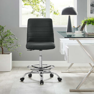 Modway Furniture Ripple Armless Vegan Leather Drafting Chair - Ergonomic Comfort, Sleek Chrome Frame, and Mobility Silver Black EEI-4980-SLV-BLK