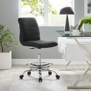 Modway Furniture Ripple Armless Vegan Leather Drafting Chair - Ergonomic Comfort, Sleek Chrome Frame, and Mobility Silver Black EEI-4980-SLV-BLK