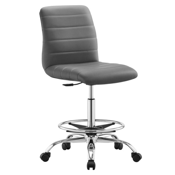 Modway Furniture Ripple Armless Vegan Leather Drafting Chair - Ergonomic Comfort, Sleek Chrome Frame, and Mobility Silver Gray EEI-4980-SLV-GRY