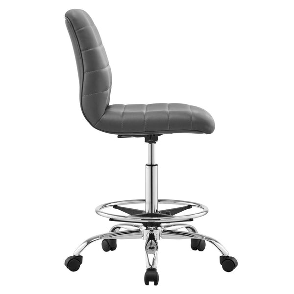 Modway Furniture Ripple Armless Vegan Leather Drafting Chair - Ergonomic Comfort, Sleek Chrome Frame, and Mobility Silver Gray EEI-4980-SLV-GRY
