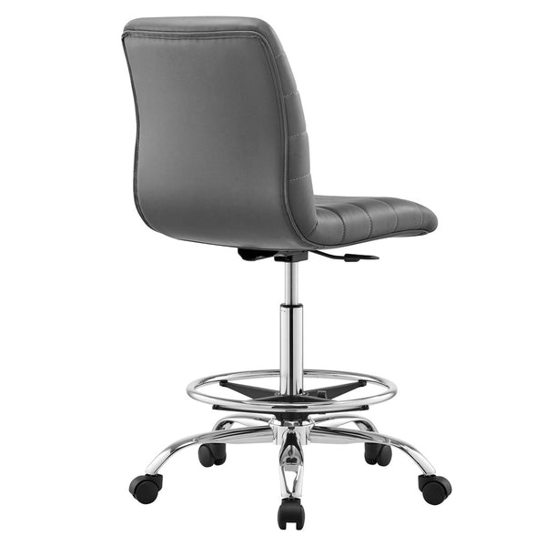 Modway Furniture Ripple Armless Vegan Leather Drafting Chair - Ergonomic Comfort, Sleek Chrome Frame, and Mobility Silver Gray EEI-4980-SLV-GRY