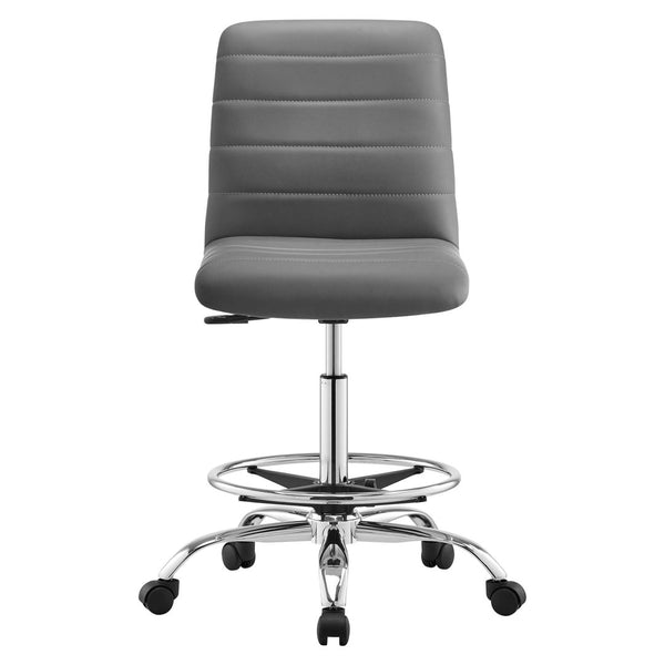 Modway Furniture Ripple Armless Vegan Leather Drafting Chair - Ergonomic Comfort, Sleek Chrome Frame, and Mobility Silver Gray EEI-4980-SLV-GRY