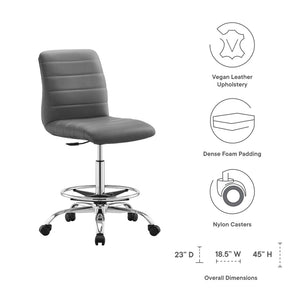 Modway Furniture Ripple Armless Vegan Leather Drafting Chair - Ergonomic Comfort, Sleek Chrome Frame, and Mobility Silver Gray EEI-4980-SLV-GRY