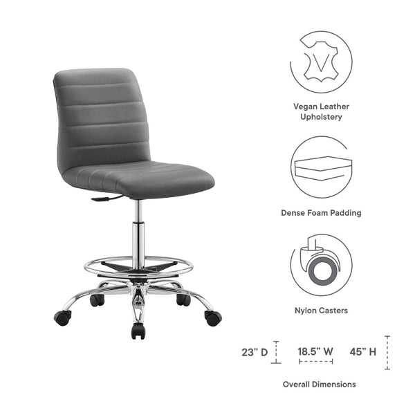 Modway Furniture Ripple Armless Vegan Leather Drafting Chair - Ergonomic Comfort, Sleek Chrome Frame, and Mobility Silver Gray EEI-4980-SLV-GRY