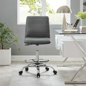 Modway Furniture Ripple Armless Vegan Leather Drafting Chair - Ergonomic Comfort, Sleek Chrome Frame, and Mobility Silver Gray EEI-4980-SLV-GRY