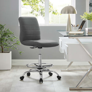 Modway Furniture Ripple Armless Vegan Leather Drafting Chair - Ergonomic Comfort, Sleek Chrome Frame, and Mobility Silver Gray EEI-4980-SLV-GRY