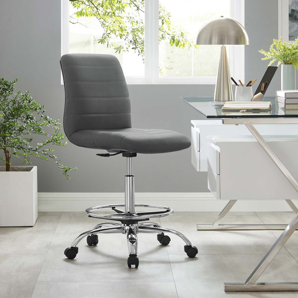 Modway Furniture Ripple Armless Vegan Leather Drafting Chair - Ergonomic Comfort, Sleek Chrome Frame, and Mobility Silver Gray EEI-4980-SLV-GRY