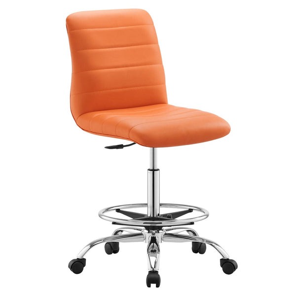 Modway Furniture Ripple Armless Vegan Leather Drafting Chair - Ergonomic Comfort, Sleek Chrome Frame, and Mobility Silver Orange EEI-4980-SLV-ORA