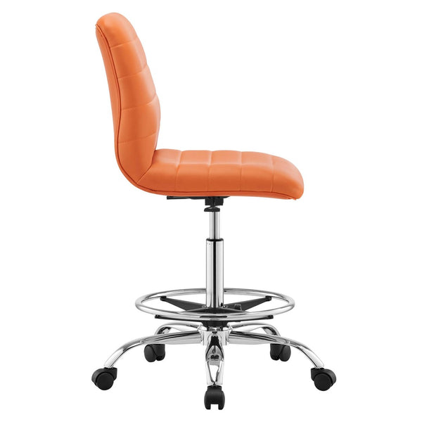 Modway Furniture Ripple Armless Vegan Leather Drafting Chair - Ergonomic Comfort, Sleek Chrome Frame, and Mobility Silver Orange EEI-4980-SLV-ORA