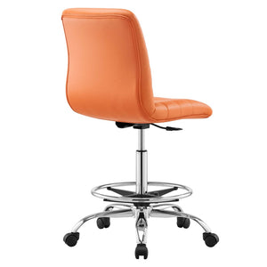 Modway Furniture Ripple Armless Vegan Leather Drafting Chair - Ergonomic Comfort, Sleek Chrome Frame, and Mobility Silver Orange EEI-4980-SLV-ORA