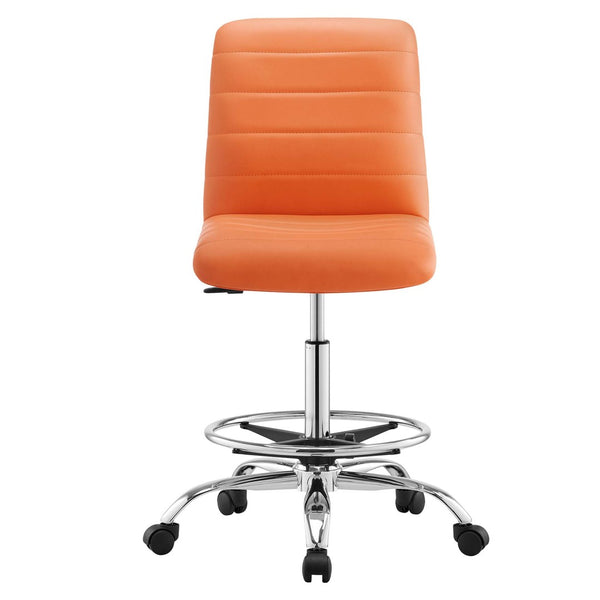 Modway Furniture Ripple Armless Vegan Leather Drafting Chair - Ergonomic Comfort, Sleek Chrome Frame, and Mobility Silver Orange EEI-4980-SLV-ORA