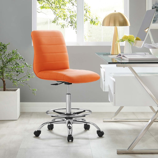 Modway Furniture Ripple Armless Vegan Leather Drafting Chair - Ergonomic Comfort, Sleek Chrome Frame, and Mobility Silver Orange EEI-4980-SLV-ORA