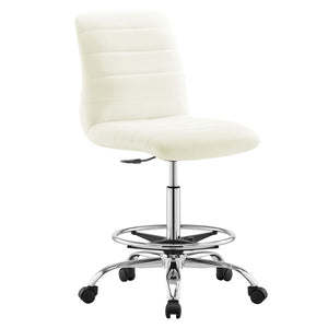 Modway Furniture Ripple Armless Vegan Leather Drafting Chair - Ergonomic Comfort, Sleek Chrome Frame, and Mobility Silver White EEI-4980-SLV-WHI