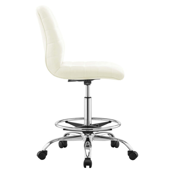 Modway Furniture Ripple Armless Vegan Leather Drafting Chair - Ergonomic Comfort, Sleek Chrome Frame, and Mobility Silver White EEI-4980-SLV-WHI