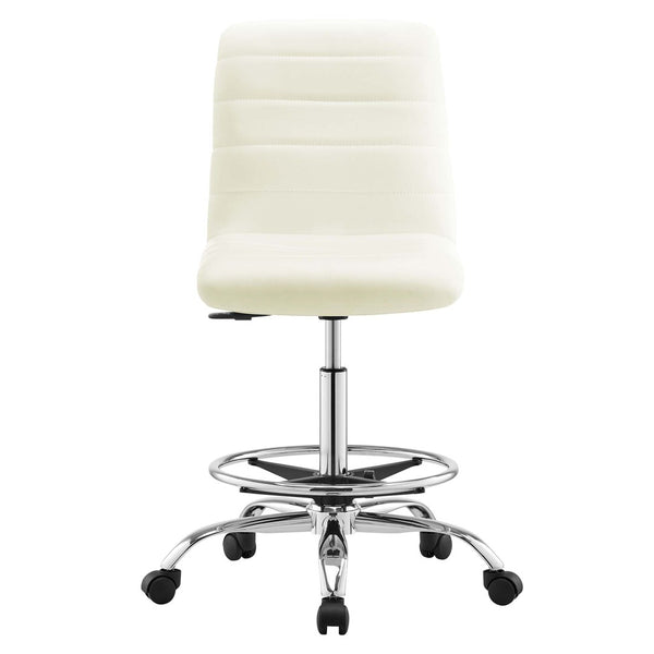 Modway Furniture Ripple Armless Vegan Leather Drafting Chair - Ergonomic Comfort, Sleek Chrome Frame, and Mobility Silver White EEI-4980-SLV-WHI