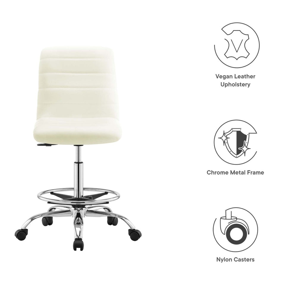 Modway Furniture Ripple Armless Vegan Leather Drafting Chair - Ergonomic Comfort, Sleek Chrome Frame, and Mobility Silver White EEI-4980-SLV-WHI