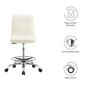 Modway Furniture Ripple Armless Vegan Leather Drafting Chair - Ergonomic Comfort, Sleek Chrome Frame, and Mobility Silver White EEI-4980-SLV-WHI