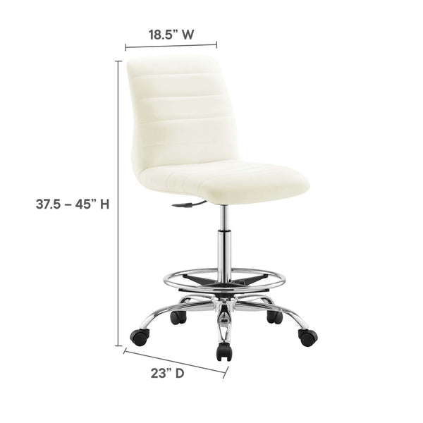 Modway Furniture Ripple Armless Vegan Leather Drafting Chair - Ergonomic Comfort, Sleek Chrome Frame, and Mobility Silver White EEI-4980-SLV-WHI
