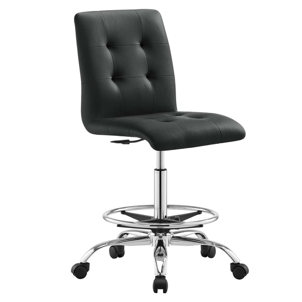 Modway Furniture Prim Armless Vegan Leather Drafting Chair - Ergonomic Comfort for Modern Workspaces & Studios Silver Black EEI-4981-SLV-BLK